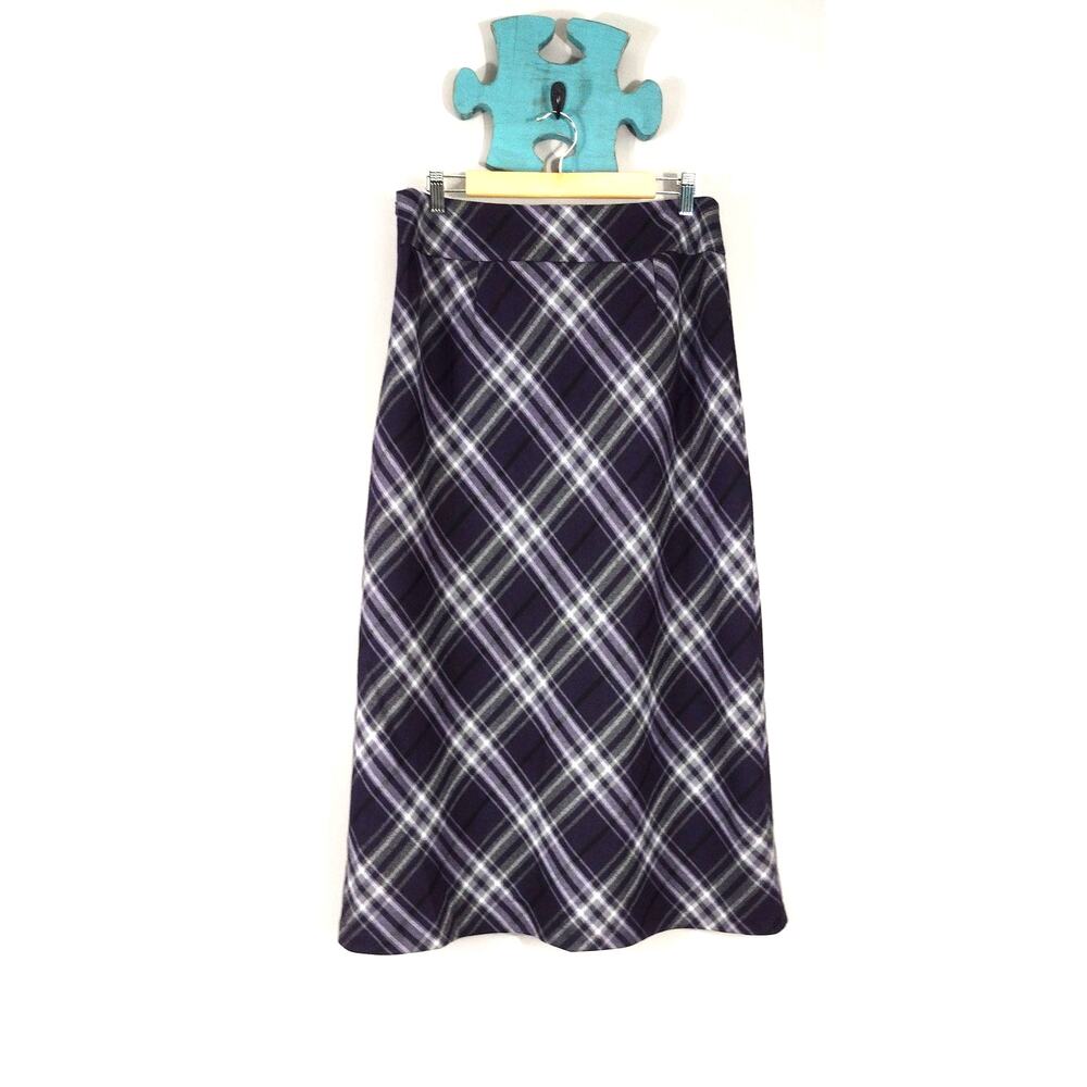Talbots Purple Gray Plaid Wool Blend Maxi Skirt Lined Pockets Size 10 NWOT